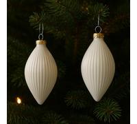 Set 3 Palline Natalizie a Forma di Oliva Bianco Lana 13cm, Finitura Lucida e Opaca, Eleganti Decorazioni Invernali per Albero di Natale - Varzi dal 1956