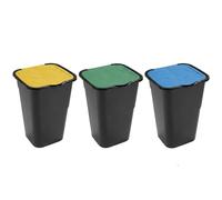 Set 3 Pattumiere contenitori per la Raccolta Differenziata 50 LT con Coperchio Verde Giallo Blu Bidoni rifiuti in Plastica con etichette per Casa Ufficio Interni esterno spazzatura in ordine con stile