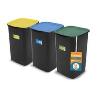 Set 3 pattumiere e bidoni 50L coperchi colorati differenziata