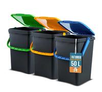 Set 3 pattumiere e bidoni 50L tot 150L plastica riciclata