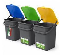 Set 3 Pattumiere Premi' 18L con Apertura Push Raccolta Differenziata 32×29×34 cm