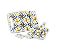 Set 3 pezzi 2 taglieri con coltello decoro mosaico pane formaggi carne salumi cucina rettangolare 37 * 23 cm 30 * 19 cm GYA-816994