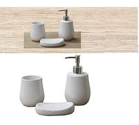 Set 3 Pezzi Accessori da Bagno in Ceramica Portasapone e Portaspazzolini Bianco