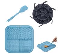 Set 3 Pezzi Ciotola Anti Ingozzamento Cane e Gatto con Tappetino da Leccare e Spatola, Ciotola Slow Feeder Design a Foglia d'Acero e Lick Mat con Ventose Antiscivolo per Digestione Sana, Grigio/Blu