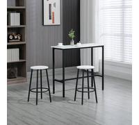 Set 3 Pezzi con Tavolo Rettangolare e 2 Sgabelli da Bar in Truciolato, MDF e Acciaio, Bianco e Nero