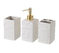 Set 3 Pezzi da Bagno in Ceramica Dispenser Porta Spazzolini Bicchiere Bianco Oro