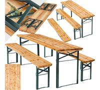 Set 3 Pezzi da Birreria, Tavolo e Panche da Esterno con Comodo Schienale, Struttura in Acciaio, Cerniere Robuste, Set da Giardino - Set da Birra Pieghevole, Tavolo 170 x 46 x 77 cm Legno