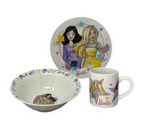 SET 3 PEZZI IN CERAMICA BARBIE MATTEL TAZZA CIOTOLA PIATTO STOVIGLIE PER BAMBINI