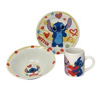 SET 3 PEZZI IN CERAMICA STITCH DISNEY TAZZA CIOTOLA PIATTO STOVIGLIE PER BAMBINI