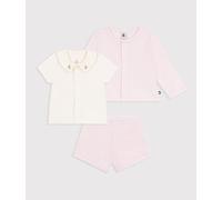 Set 3 pezzi in cotone con ricami sul colletto neonato Petit Bateau - rosa - Taglia 1 mesi 1M BARELY