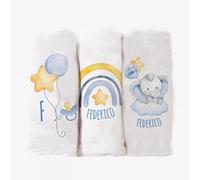 Set 3 Pezzi Mussole Personalizzate Con Nome Animali Fiori Idea Regalo Neonato Copertina Mussola Super Morbida Cotone Bambù 70x70cm Cotone Organico Naturale Asciugamani Bagno Pelli Sensibili boy
