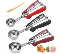 Set 3 Pezzi Porzionatore Gelato e Impasto, Cucchiaio Dosatore per Biscotti con Grilletto, Impugnatura Antiscivolo, 3 Misure per Muffin, Polpette & Gelato, Acciaio Inox 18/8, Lavabile in Lavastoviglie