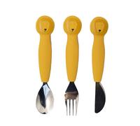 Trixie Baby Trixie - Set di posate in silicone e acciaio inossidabile, per neonati e bambini, 3 pezzi (forchetta, cucchiaio e coltello) Mr. Leone, 96-4XX