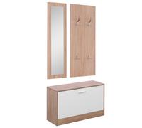 Set 3 Pezzi Scarpiera Appendiabiti Specchio da Ingresso in Legno 80x27x46.5 cm