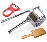 Set 3 pezzi, schiaccia patate resistente, sbuccia patate plastica, riga gnocchi in legno massello 20 cm doppia faccia, kit per pelare patate e fare purè, schiaccia verdure, utensili da cucina