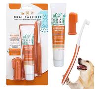 Set 3 Pezzi Spazzolino e Dentifricio per Cani al Gusto di Manzo 70g Spazzolino Setole Morbi e da Dito, Kit Pulizia Denti Cane Anti-Placca Tartaro