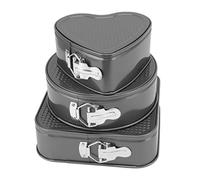Set 3 Pezzi Teglie per Torte in Acciaio Al Carbonio a Forma di Molla Cuore Rotondo Quadrato 24 26 28 cm