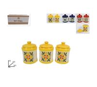 SET 3 PEZZI TRIS BARATTOLI COLORATI IN CERAMICA CON DECORO FANTASIA MAIOLICA