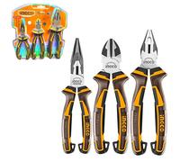 Set 3 Pinze Pinza universale 8" Tronchese 6" Becco lungo 6" acciaio Crv Ingco