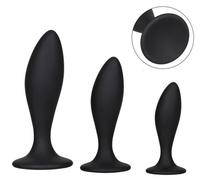 Set 3 plug in silicone dilatatore fallo anale mini maxi dildo liscio con ventosa
