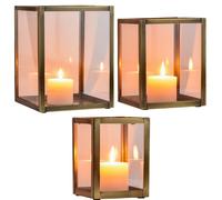 Set 3 Portacandele Windlicht Moderno Scandinavo Beige In Metallo 27cm Marrakesch