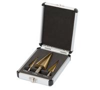 Set 3 punte frese a scalini HSS con valigetta per legno acciaio plastica