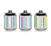 SET 3 PZ BARATTOLI CONTENITORI DA CUCINA IN VETRO TEXTILENE SALE CAFFÈ ZUCCHERO