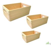 SET 3 PZ CASSETTA CONTENITORE PORTATUTTO SCATOLA LEGNO ABETE MASSETTO ORGANIZER