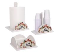 Set 3 pz Porta Bicchieri Tovaglioli e Rotolo in legno Accessori Natale CHRISTMAS