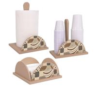 Set 3 pz Porta Bicchieri, Tovaglioli e Rotolo in legno shabby VINTAGE LEAVES