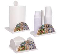 Lupia - Set 3 Pezzi WHITE TILES Porta Tovaglioli, Bicchieri e Rotolo in Legno, Decorazioni Eleganti per Stile Moderno o Classico, Accessori Cucina Made in Italy, Legno