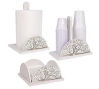 Lupia - Set 3 Pezzi Cucina in Legno White ALBERO ABBRACCIO: Porta Tovaglioli, Porta Bicchieri, Porta Rotolo, Decorazione Elegante, Adatto a Stili Moderni e Classici, stile amore e famiglia