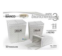 SET 3 PZ TRIS PORTABIANCHERIA VIMINI BIANCO RETTANGOLARE CON STOFFA ART.94193