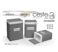 SET 3 PZ TRIS PORTABIANCHERIA VIMINI GRIGIO RETTANGOLARE CON STOFFA ART.41910