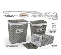 SET 3 PZ TRIS PORTABIANCHERIA VIMINI GRIGIO RETTANGOLARE CON STOFFA ART.94209