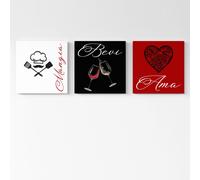 Set 3 Quadri da Cucina Mangia, Bevi, Ama |Q1223| Stampe su Tela Moderna
