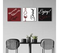 Set 3 Quadri “Eat Drink Enjoy” su Tela |Q1001| Stampe Moderne per Cucina