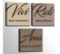 Set 3 Quadri Moderni con Frasi Motivazionali |Q676| “Vivi, Ridi, Ama” su Tela
