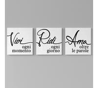 Set 3 Quadri su tela "Vivi Ridi Ama" |Q870| Stampe decorative moderne da parete