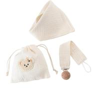 Set 3 set guinzaglio con bavaglino per neonato in cotone naturale e borsa stoccaggio riutilizzabile Collezione per la cura del neonato Porta ciuccio per neonato essenziale con bavaglino