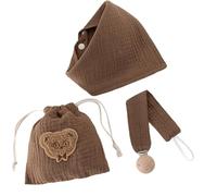 Set 3 set guinzaglio con bavaglino per neonato in cotone naturale e borsa stoccaggio riutilizzabile Collezione per la cura del neonato Porta ciuccio per neonato essenziale con bavaglino