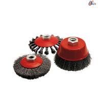 SET 3 SPAZZOLE LEMAN 523.03 TRAPANO PER ACCIAIO E DECAPAGGIO DURO M14 100MM