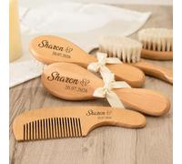 Set 3 Spazzole Neonato Legno Personalizzato, Setole Capra Morbide