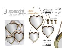 SET 3 SPECCHI DA PARETE CUORE DECORATIVI SPECCHIO LIBERA INSTALLAZIONE 28/24/21