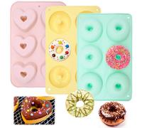 Set 3 Stampi in Silicone Donuts, Forma Cuore e Rotonda, Stampi Antiaderenti per Donuts Muffin Torte Mini Dolci, Riutilizzabili per Forno Microonde Congelatore