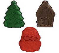 Set 3 Stampi in silicone per Dolci Natalizi da Forno 28cm forma di Babbo Albero di Natale e Casa Pan di Zenzero Stampo per Torte Antiaderente