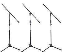 Set 3 Supporti Microfono Pronomic MS-116 con Braccio, Morsetti e viti fissi | Treppiede con piedi in gomma, Facilmente estensibile, Braccio regolabile in lunghezza e inclinazione, Colore: Nero, Peso: 2