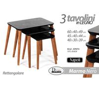 SET 3 TAVOLI TAVOLINI IN LEGNO RETTANGOLARI PIANO EFFETTO MARMO NERO HAZ-839474