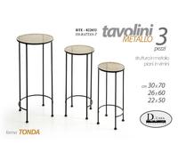 SET 3 TAVOLI TAVOLINI TONDI IN METALLO NERO CON RIPIANI IN VIMINI RTE-822032