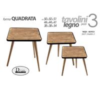 SET 3 TAVOLINI TAVOLO QUADRO MARRONE VENATO PIEDI LEGNO SALOTTO MODERNO 50/44/38